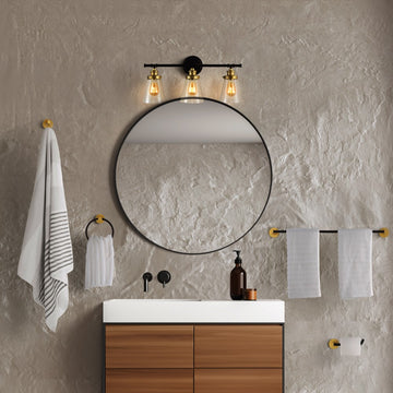 Hollis 23.75" 3-Light Traditional Farmhouse Vanity Light with Bathroom Hardware Accessory Set - JONATHAN Y